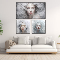 Instant Printable Digital Download Affordable Wall Home Decor Portrait Of A Woman Set Of Three Chic Modern Female Girl Face Painting Poster