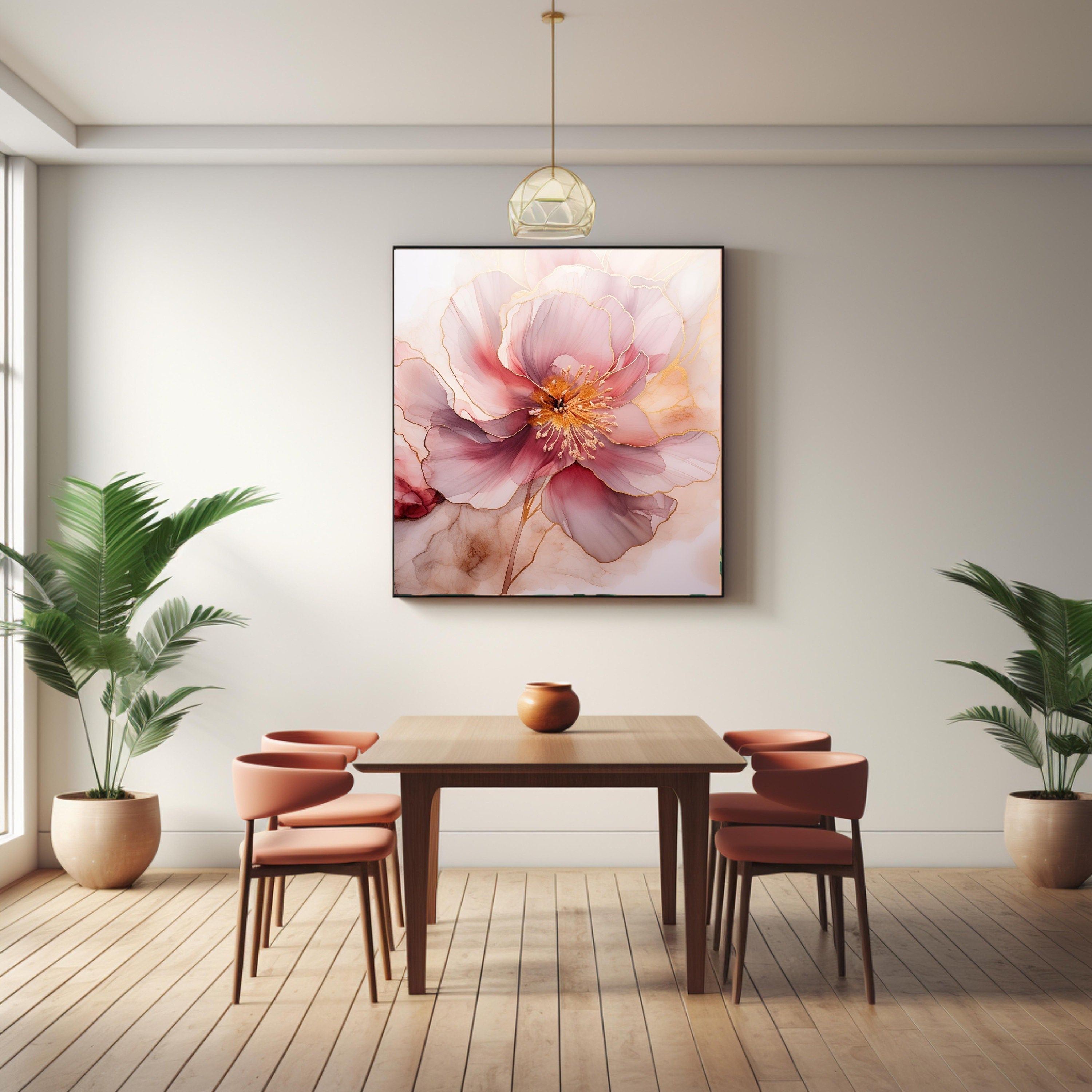 Instant Printable Download Affordable Wall Decor SIX Pink Alcohol Ink Gold Artwork Home Decor Pastel Floral Art