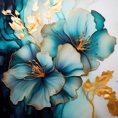 Instant Printable Download Affordable Wall Decor EIGHT Blue Alcohol Ink Gold Artwork Home Decor Pastel Floral Art