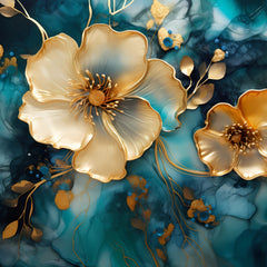 Instant Printable Download Affordable Wall Decor EIGHT Blue Alcohol Ink Gold Artwork Home Decor Pastel Floral Art