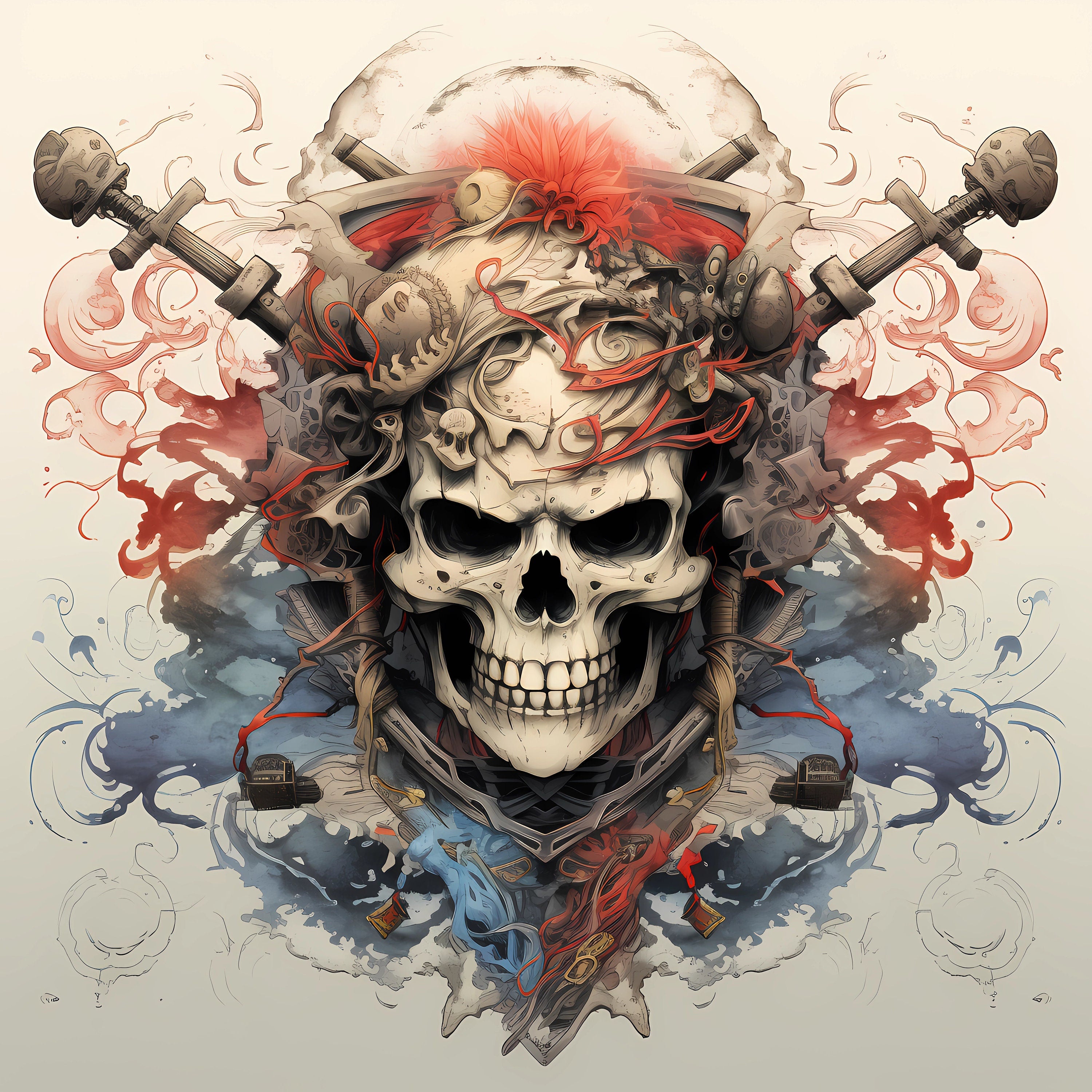 Instant Printable Digital Download Affordable Wall Art Decor SIX Japanese Skull Images Highly Detailed Living Room Bedroom Office Artwork