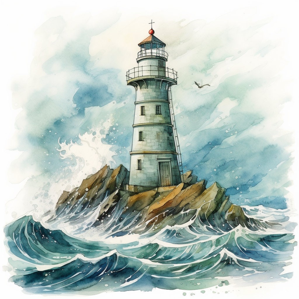 Instant Printable Digital Download Affordable Wall Decor FOUR Watercolour Lighthouse Images Gift For Him Living Room Dining Room Bedroom