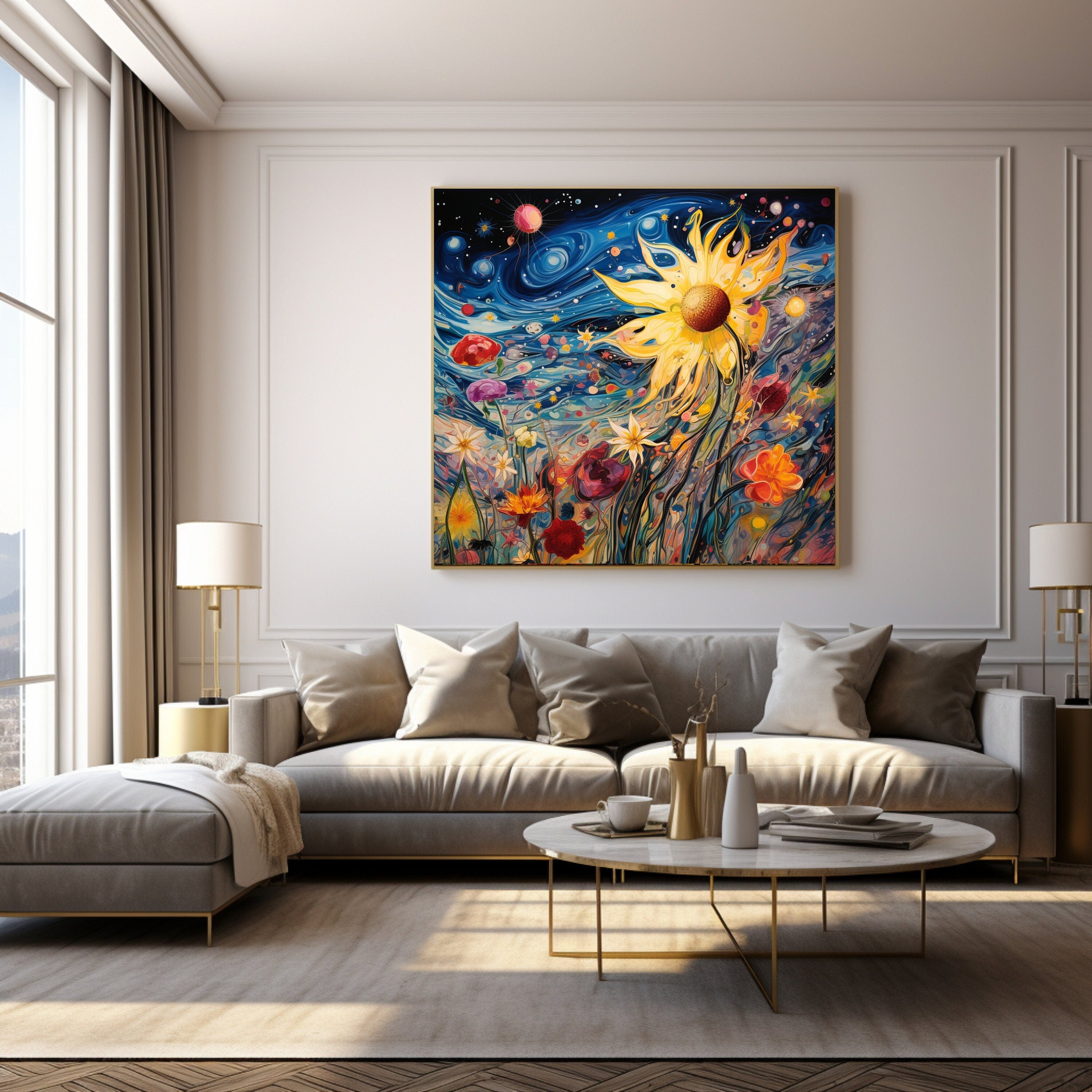 Instant Printable Digital Download Affordable Wall Home Decor Yellow Sunflower Art FIVE Illustrations Floral Botanical Poster Artwork