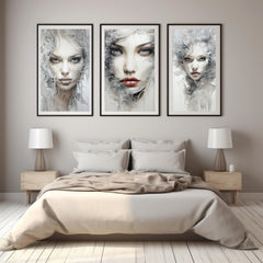 Instant Printable Digital Download Affordable Wall Home Decor Portrait Of A Woman Set Of Four Chic Modern Female Girl Face Painting Poster