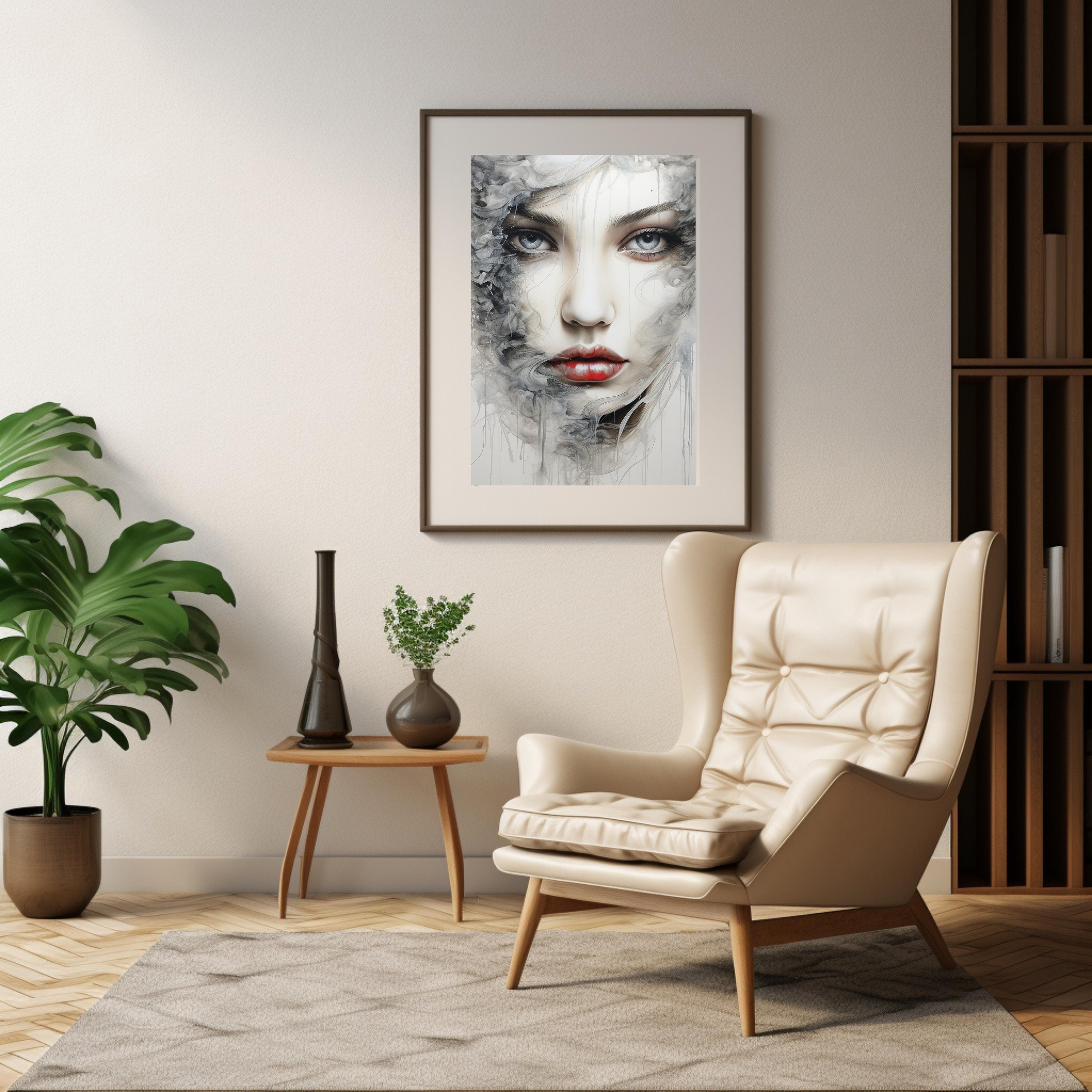Instant Printable Digital Download Affordable Wall Home Decor Portrait Of A Woman Set Of Four Chic Modern Female Girl Face Painting Poster