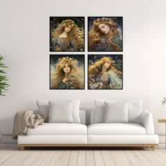 Female Portrait Art Deco Inspired Wall Decor Set Of EIGHT Boho Bohemian Botanical Instant Printable Digital Download Affordable Artwork