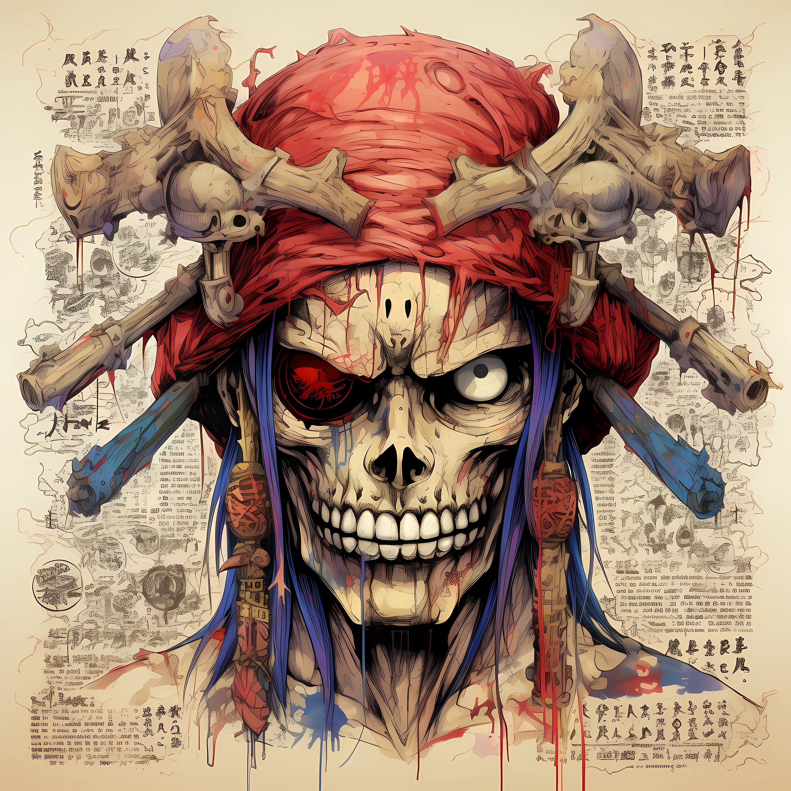 Instant Printable Digital Download Affordable Wall Art Decor SIX Japanese Skull Images Highly Detailed Living Room Bedroom Office Artwork