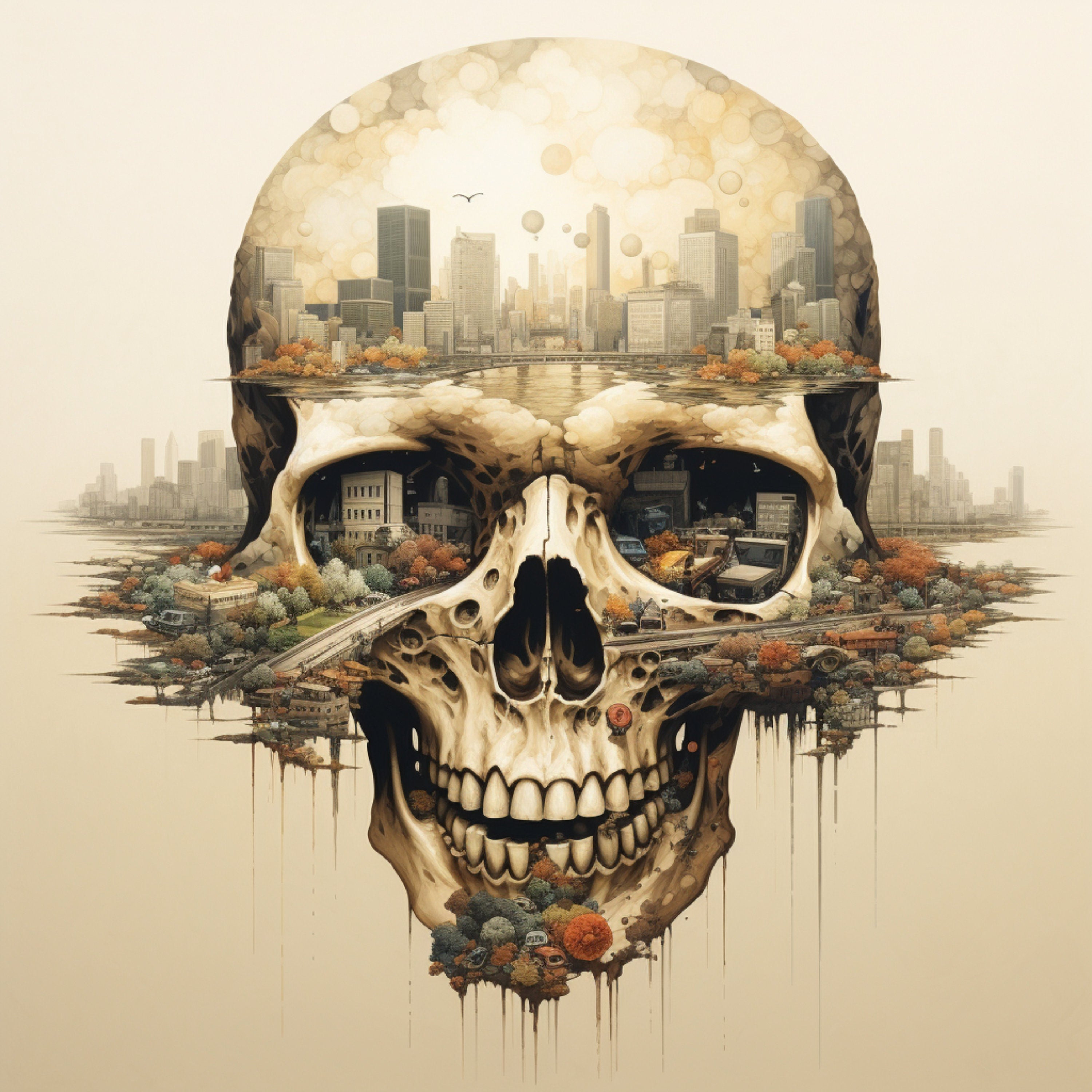 TEN Skull Urban Landscape Unique Artwork Wall Decor Instant Digital Download Printable Affordable Art Prints Gothic