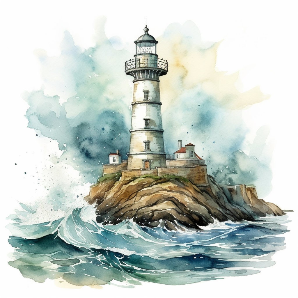 Instant Printable Digital Download Affordable Wall Decor FOUR Watercolour Lighthouse Images Gift For Him Living Room Dining Room Bedroom