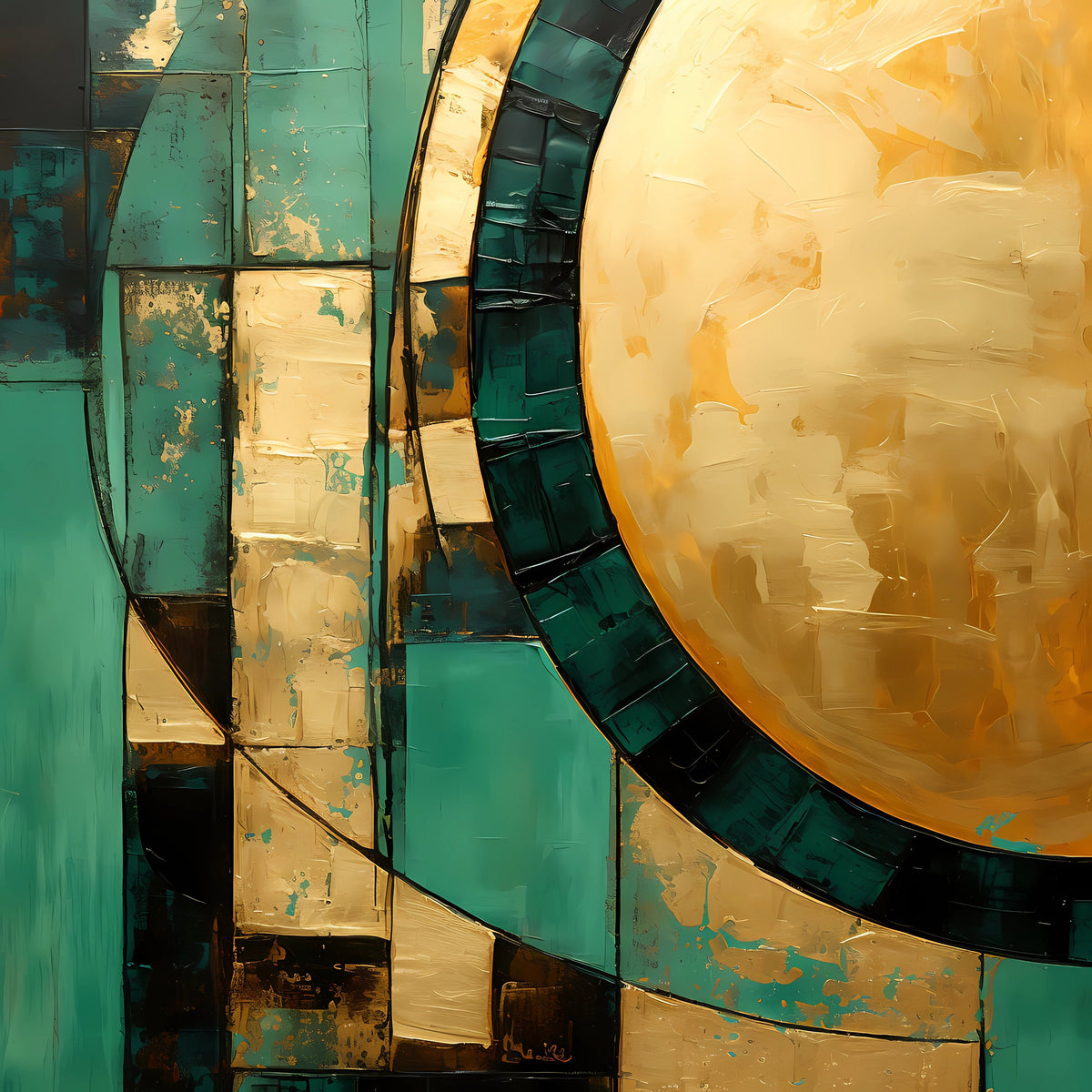 SEVEN Green And Gold Leaf Abstract Artwork Wall Decor Images Printable Digital Download Affordable Art For Bedroom, Dining Room, Living Room