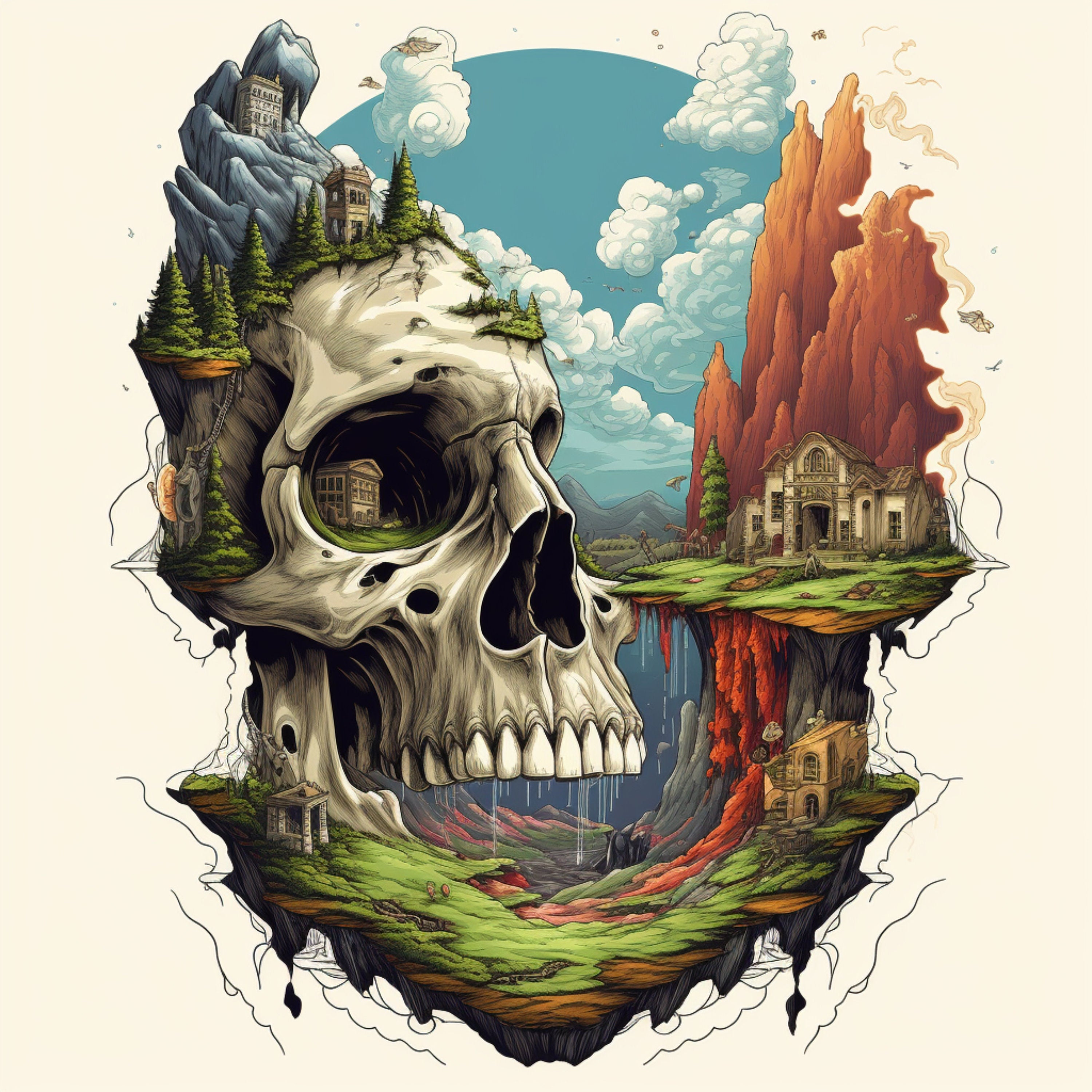 TEN Skull Urban Landscape Unique Artwork Wall Decor Instant Digital Download Printable Affordable Art Prints Gothic