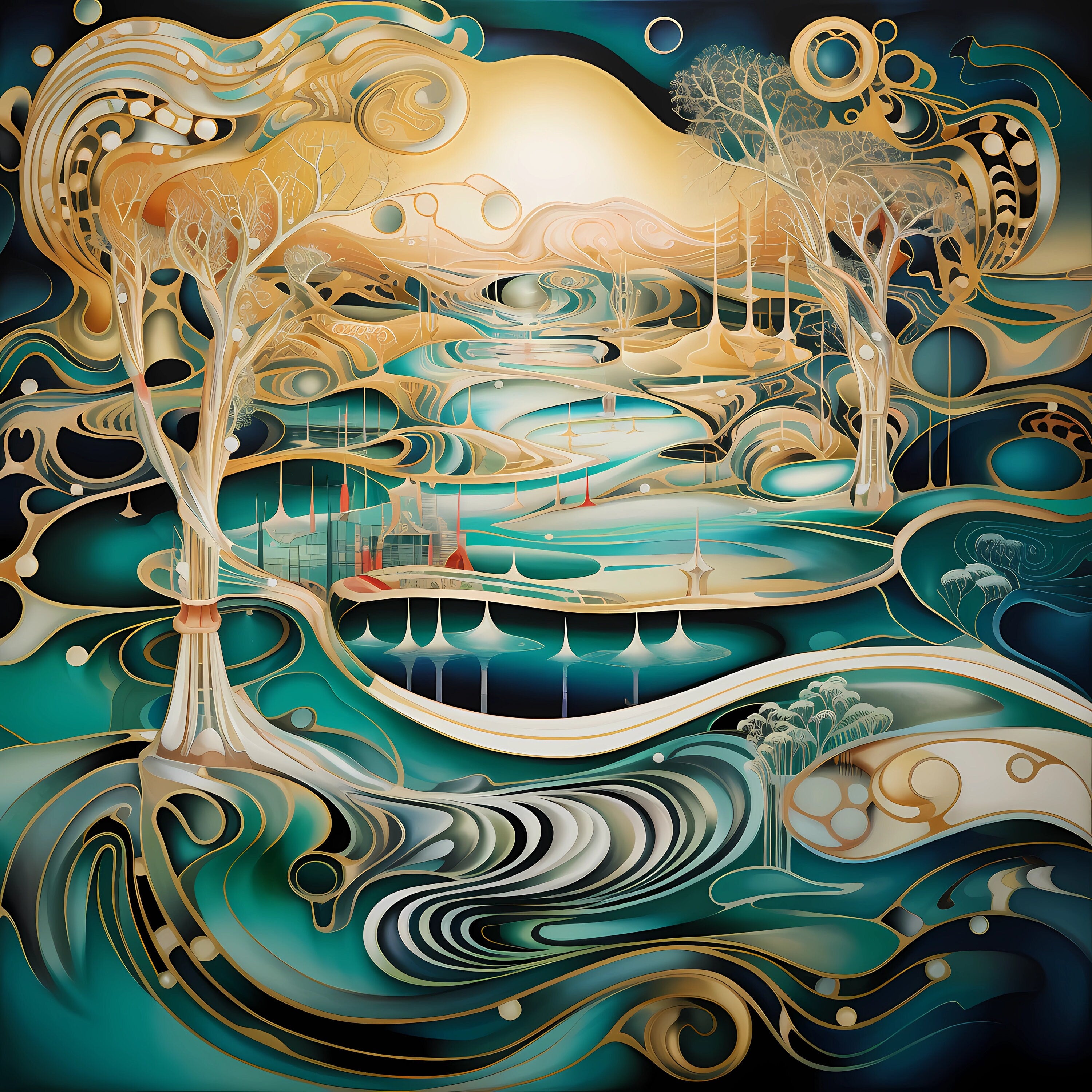 EIGHT Abstract Landscapes Teal and Champagne Wall Decor Instant Digital Download Affordable Printable Wall Artwork Large Home Art