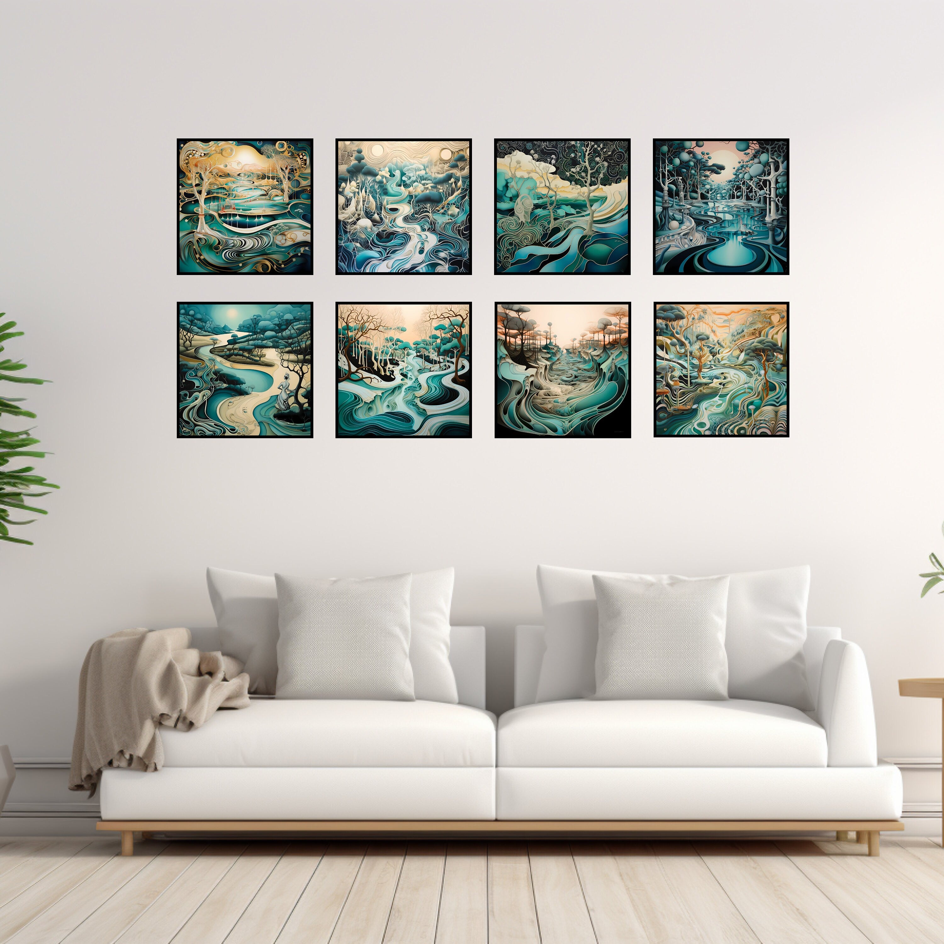EIGHT Abstract Landscapes Teal and Champagne Wall Decor Instant Digital Download Affordable Printable Wall Artwork Large Home Art