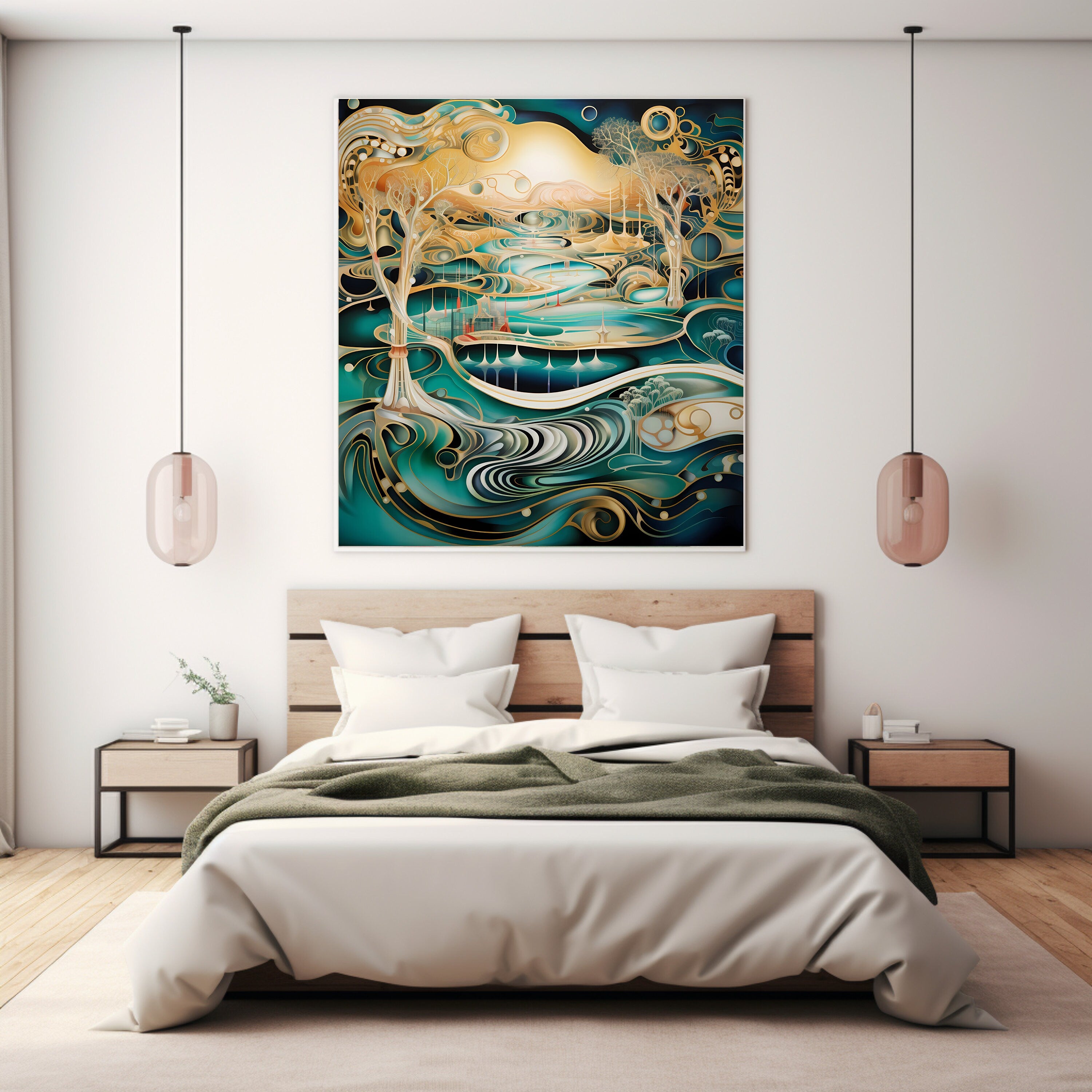 EIGHT Abstract Landscapes Teal and Champagne Wall Decor Instant Digital Download Affordable Printable Wall Artwork Large Home Art
