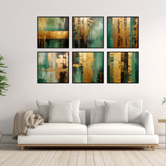 SEVEN Green And Gold Leaf Abstract Artwork Wall Decor Images Printable Digital Download Affordable Art For Bedroom, Dining Room, Living Room