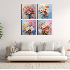FOUR Coloured Floral Abstract Wall Art Instant Printable Digital Download Over The Bed Art Living Dining Room Artwork Affordable Square Art