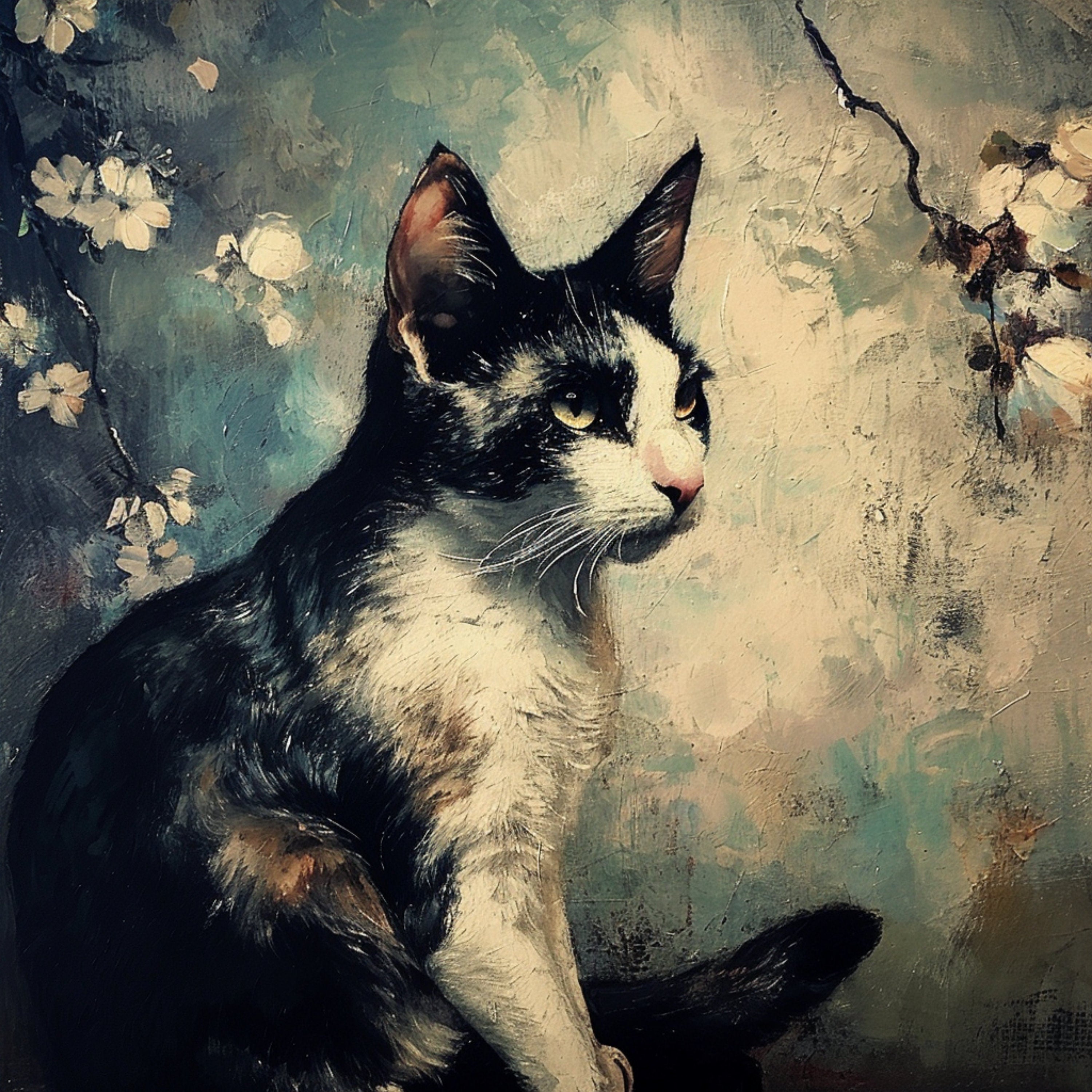 SEVEN Cat Cherry Blossom Digital Prints Instant Printable Digital Download Wall Art Home Decor For Cat Lover Living Room Art Bedroom Artwork