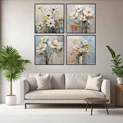 FOUR White Flowers Abstract Background Wall Decor Instant Printable Digital Download Home Decor Over The Bed Art Living Dining Room Art