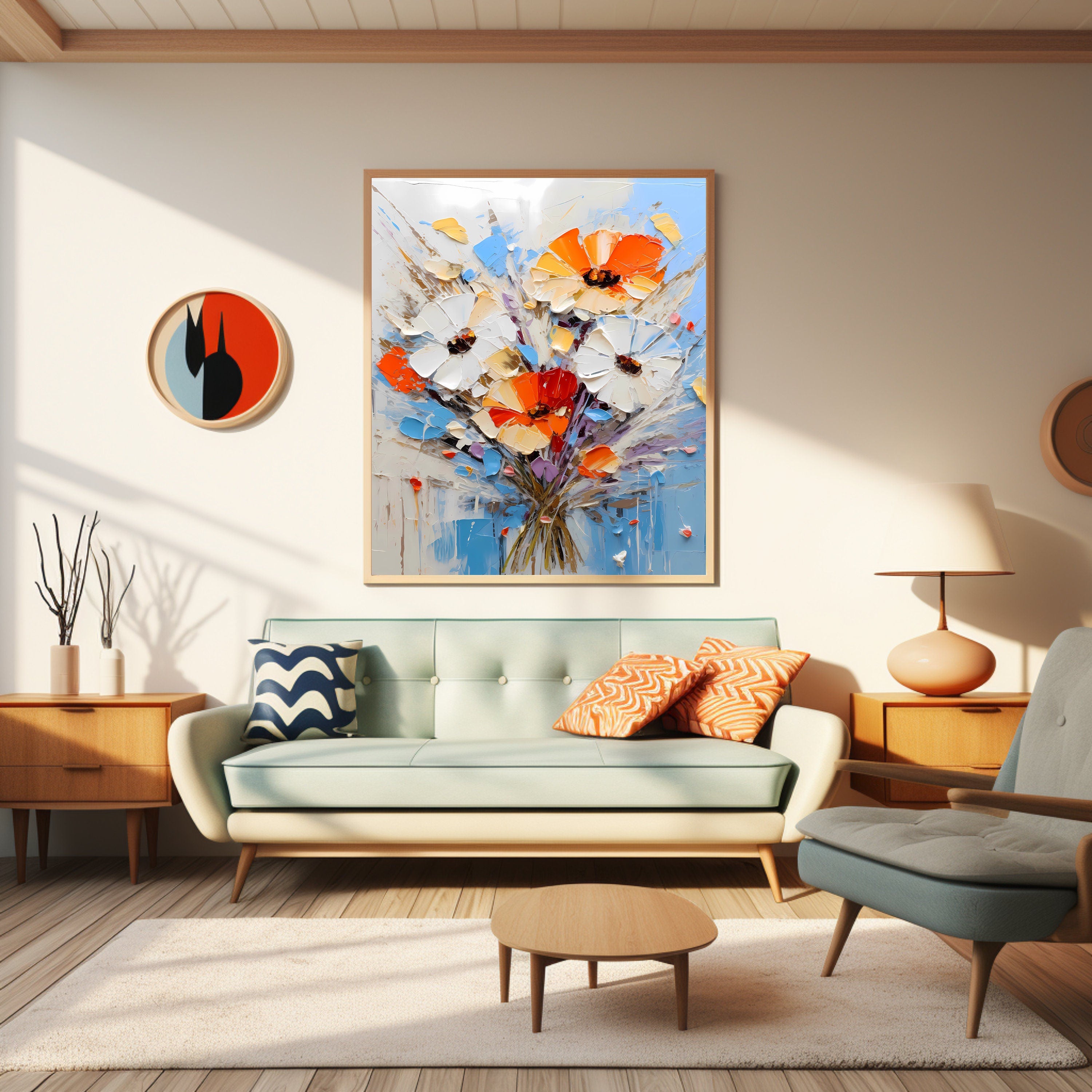 FOUR Coloured Floral Abstract Wall Art Instant Printable Digital Download Over The Bed Art Living Dining Room Artwork Affordable Square Art
