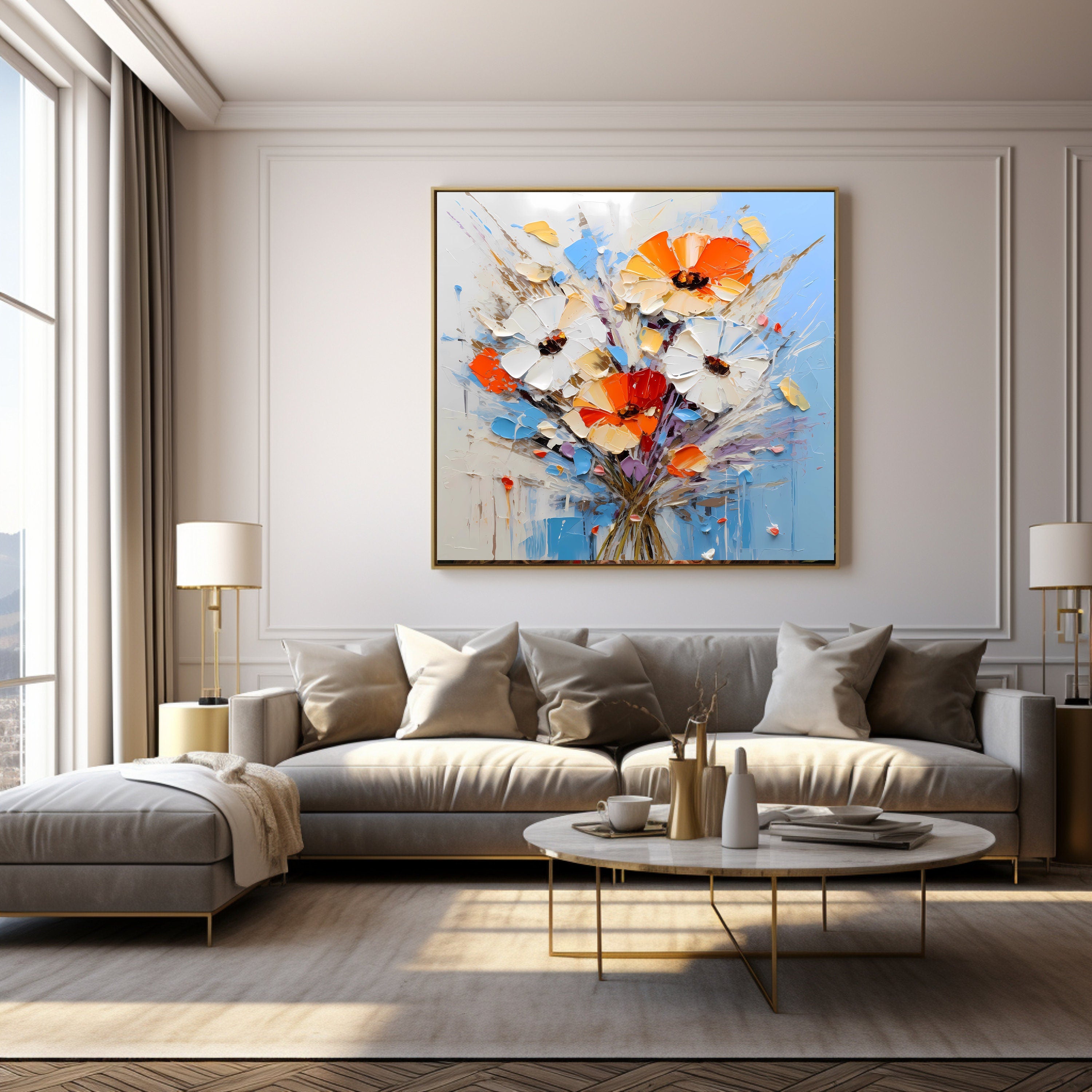 FOUR Coloured Floral Abstract Wall Art Instant Printable Digital Download Over The Bed Art Living Dining Room Artwork Affordable Square Art