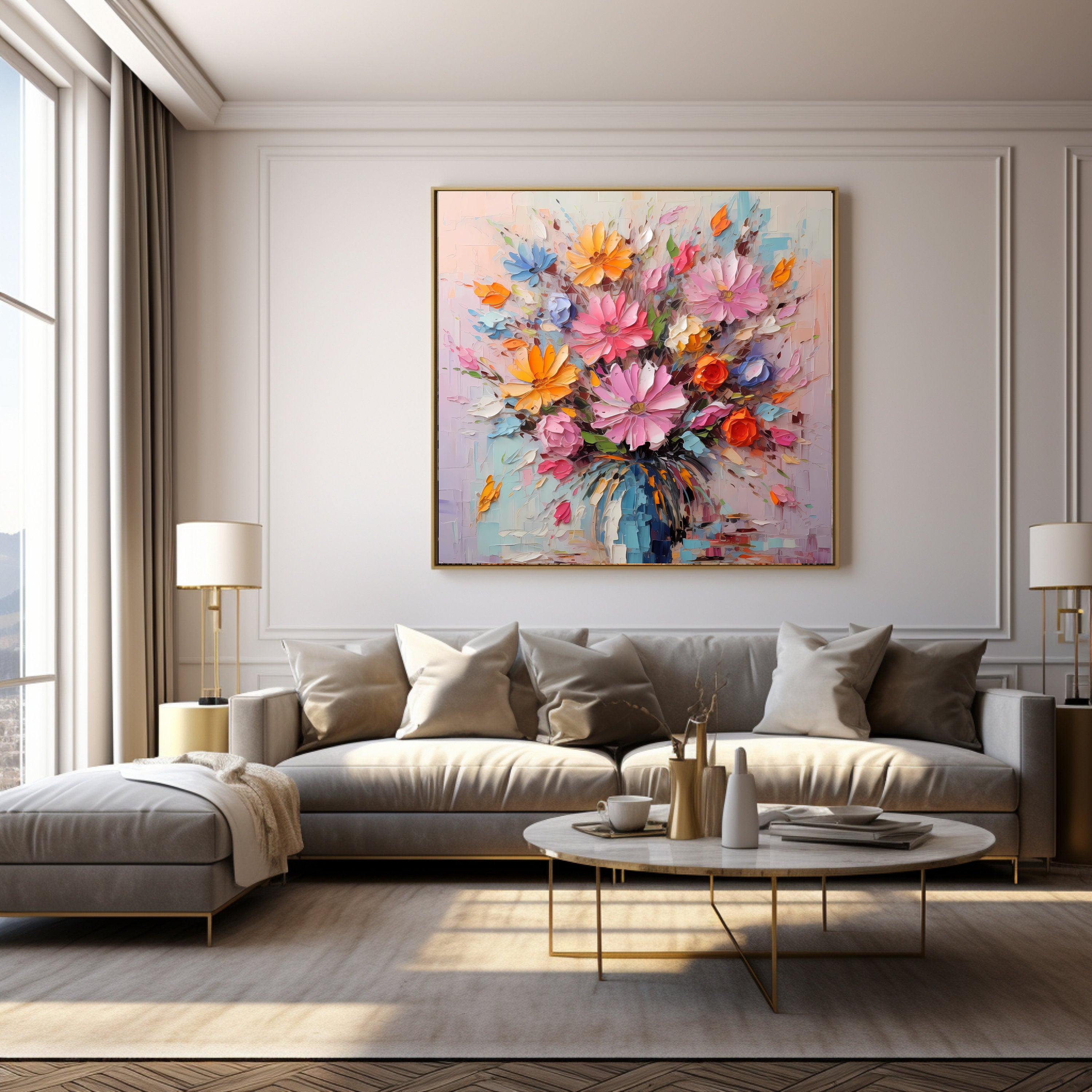 FOUR Coloured Floral Abstract Wall Art Instant Printable Digital Download Over The Bed Art Living Dining Room Artwork Affordable Square Art