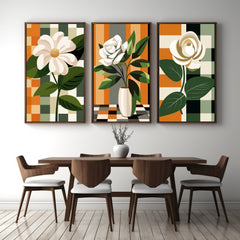 FOUR Geometric Background Daisy Flower Wall Art, Modern Floral Print, Abstract Home Decor, Botanical Illustration Poster, Digital Download