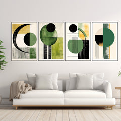 FOUR Abstract Geometric Wall Art Print, Modern Home Decor, Minimalistic Black Green Artwork, Large Poster, Digital Download