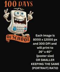 TEN 100 Days Of School Posters Cartoon Owl Elephant Lion Hippo Dinosaur Calculator Notebook Scatterplot, Digital Download