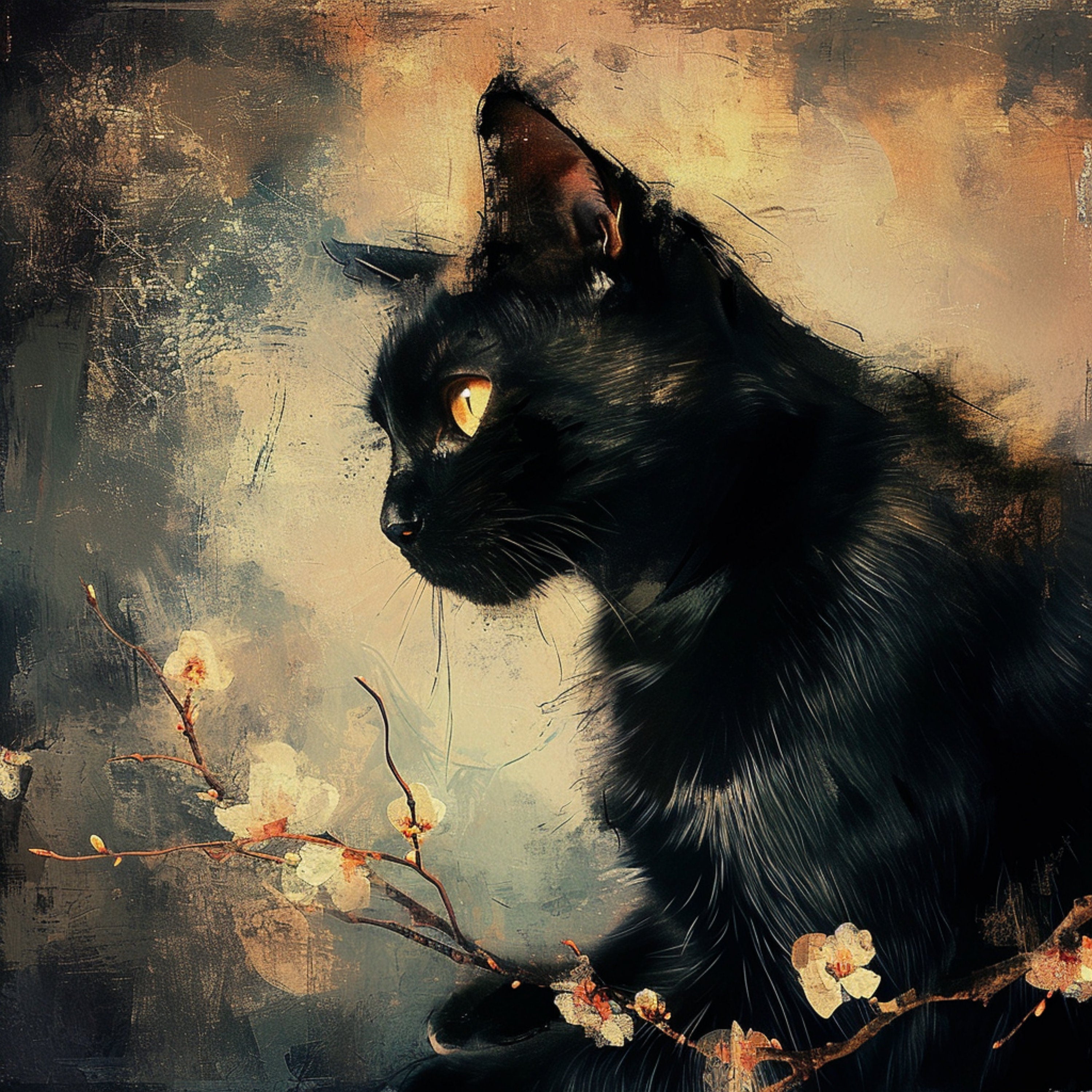 SEVEN Cat Cherry Blossom Digital Prints Instant Printable Digital Download Wall Art Home Decor For Cat Lover Living Room Art Bedroom Artwork