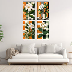FOUR Geometric Background Daisy Flower Wall Art, Modern Floral Print, Abstract Home Decor, Botanical Illustration Poster, Digital Download