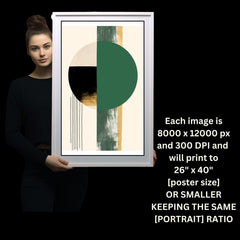 FOUR Abstract Geometric Wall Art Print, Modern Home Decor, Minimalistic Black Green Artwork, Large Poster, Digital Download
