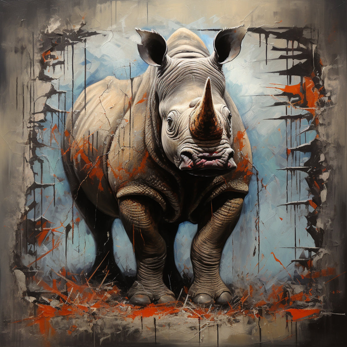 NINE Abstract Rhino Artwork, Digital Print, Modern Safari Wall Decor, Large Animal Print, Urban Wildlife Home Decoration, Home Decor