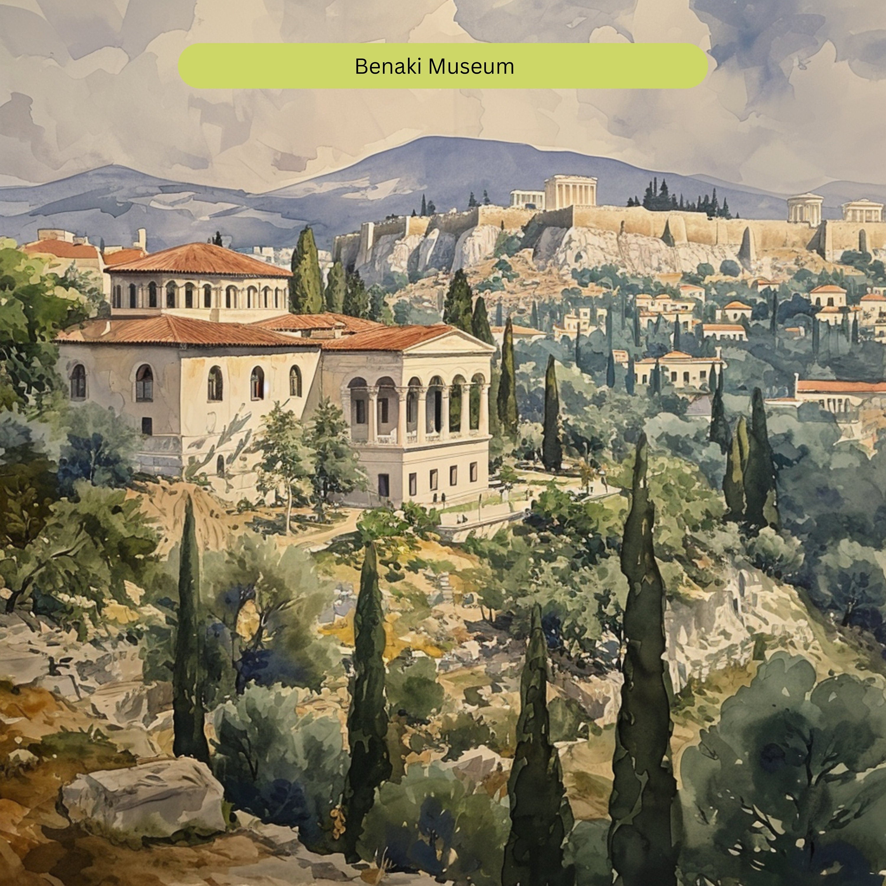TWENTY Watercolour Places Of Interest In Athens, Digital Download, Watercolor Ancient Ruins Art Print, Greek Landscape Wall Decor.