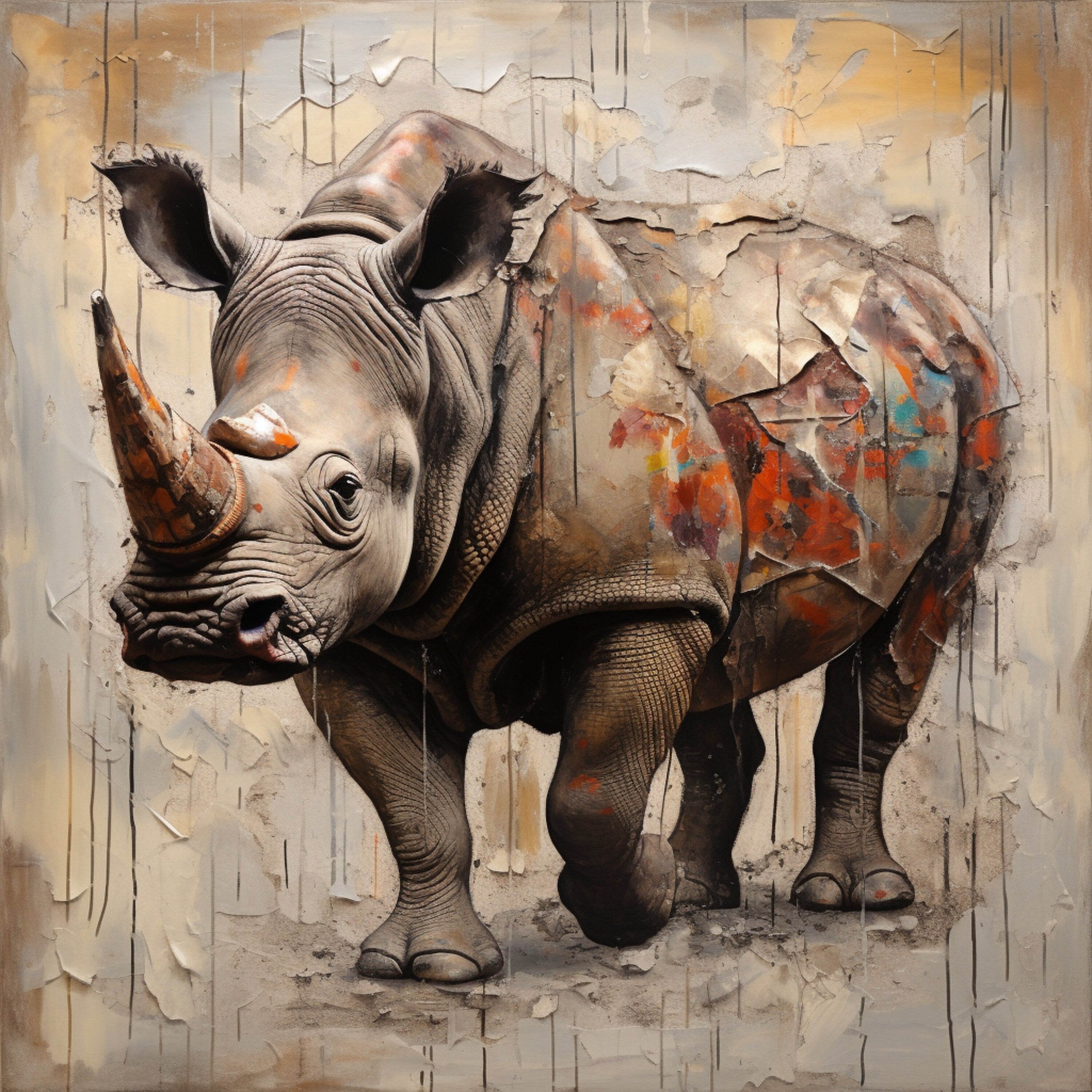 NINE Abstract Rhino Artwork, Digital Print, Modern Safari Wall Decor, Large Animal Print, Urban Wildlife Home Decoration, Home Decor