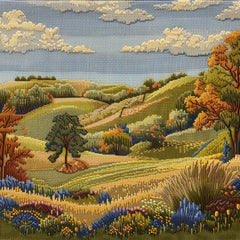 EIGHT Needlepoint Landscape Wall Art, Digital Print, Vibrant Nature Home Decor, Artistic Hillside Print, Unique Living Room Decoration