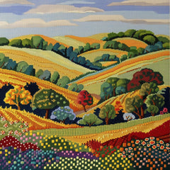 EIGHT Needlepoint Landscape Wall Art, Digital Print, Vibrant Nature Home Decor, Artistic Hillside Print, Unique Living Room Decoration