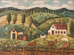 Rustic Farm Landscape Wall Art, Textured Nature Scene Home Decor, Unique Relief Mountains and Trees Artwork, Digital Download