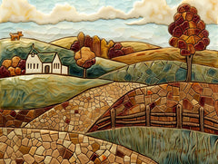 Rustic Farm Landscape Wall Art, Textured Nature Scene Home Decor, Unique Relief Mountains and Trees Artwork, Digital Download
