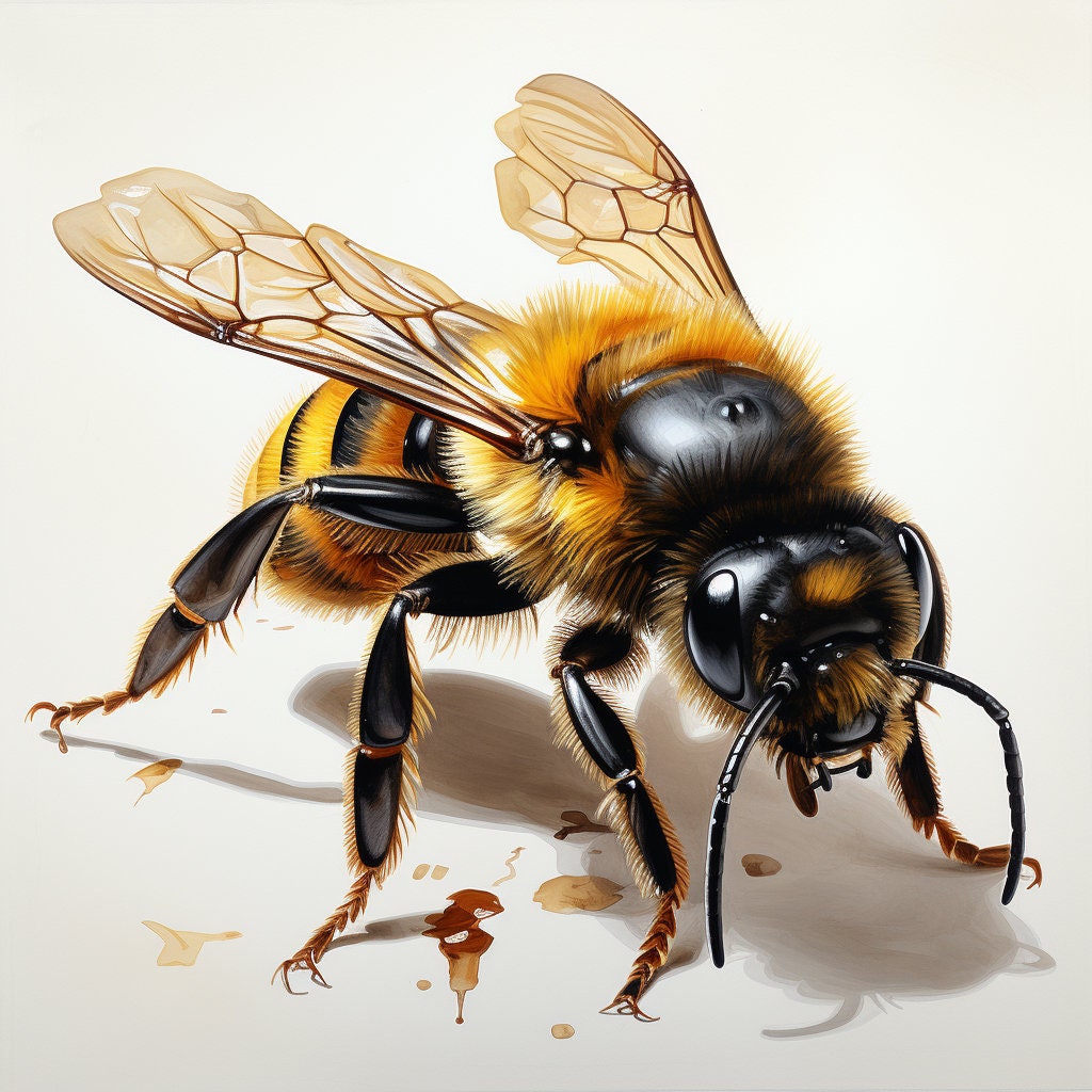 NINE Detailed Honey Bee Digital Art Print, Realistic Insect Illustration, Nature-Inspired Wall Decor, Perfect for Kitchen or Living Room