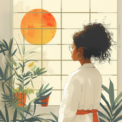 ELEVEN Tranquil Evening, Afro Woman Contemplating, Thinking Woman, Relaxing Home Decor Wall Art, Peaceful Meditation Art Print, Digital