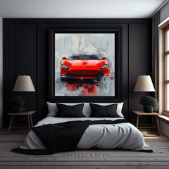 EIGHT Sports Car Canvas Art Digital Modern Abstract Ferrari Painting, Large Wall Decor Office Artwork Luxurious Automobile Print Red Vehicle