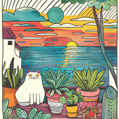 FIFTEEN Cat Garden Terrace Ocean View Pop Wall Art Mid Century Artwork Nieve Digital Prints Instant Download Large Square Artwork Home Decor