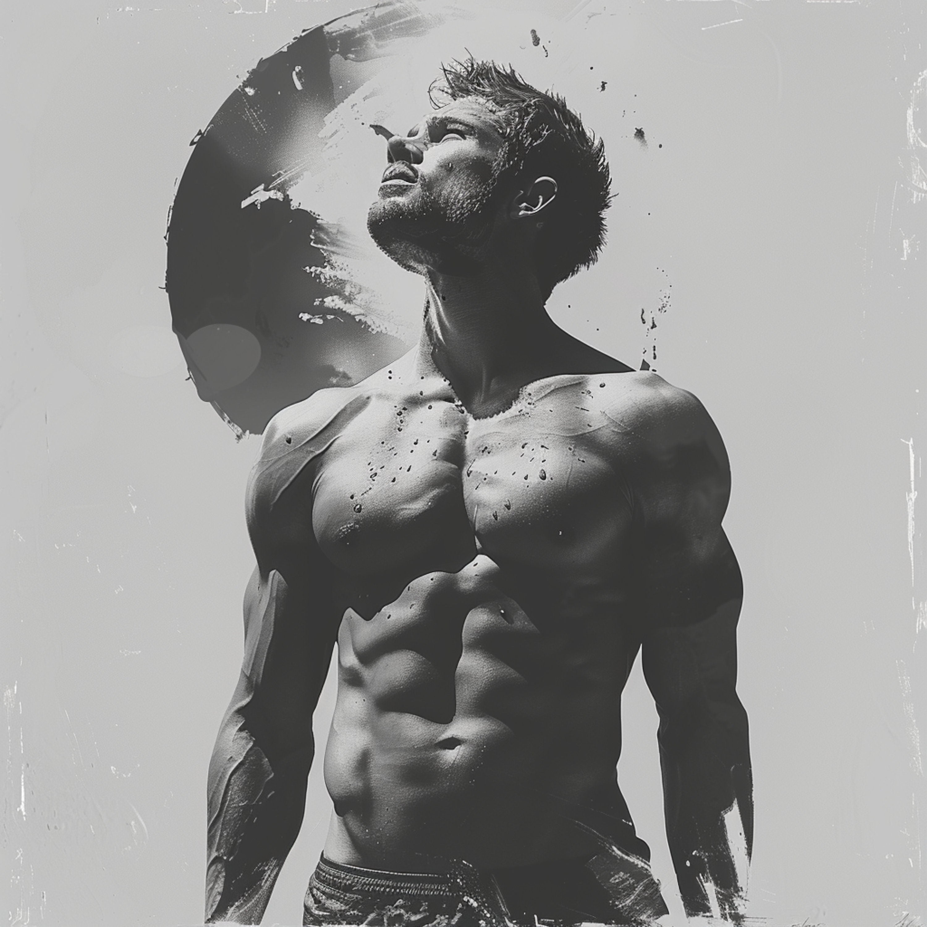 NINE Fitness Wall Art, Digital Download, Muscular Man Lifting Weights, Monochrome Gym Decor, Inspirational Workout Artwork, For Gym Lover