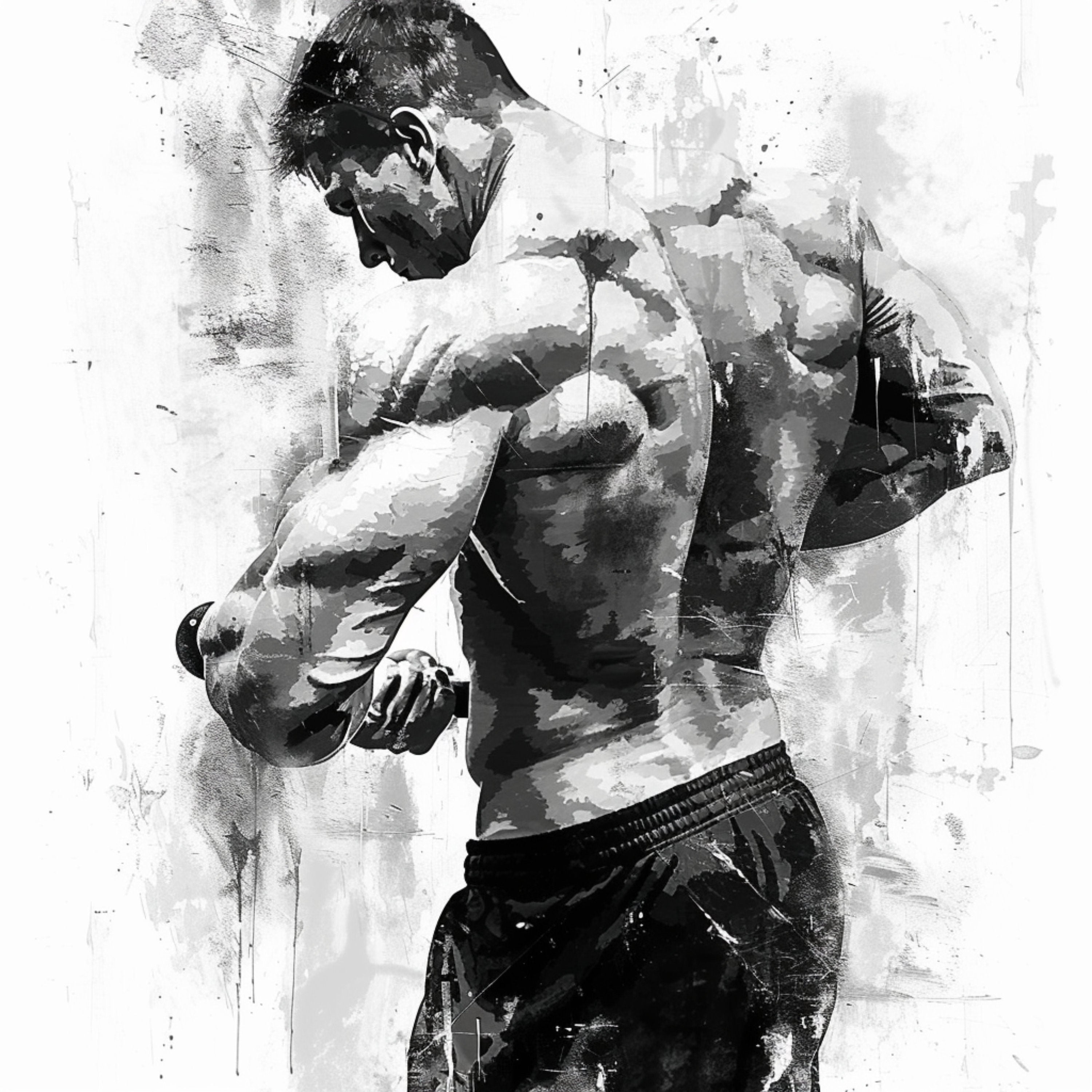 NINE Fitness Wall Art, Digital Download, Muscular Man Lifting Weights, Monochrome Gym Decor, Inspirational Workout Artwork, For Gym Lover
