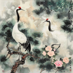 FOURTEEN Crane Digital Art Prints, Instant Download, Nature Inspired Wall Art, Exquisite Bird Painting, Blossom, Home Decor, Overthebed Art.
