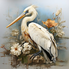 15 Pelican and White Roses Canvas Prints Elegant Bird Wall Art, Nature-Inspired Home Decor Set of Fifteen Canvases Gift Idea for Bird Lovers