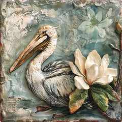 15 Pelican and White Roses Canvas Prints Elegant Bird Wall Art, Nature-Inspired Home Decor Set of Fifteen Canvases Gift Idea for Bird Lovers