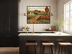 Rustic Farm Landscape Wall Art, Textured Nature Scene Home Decor, Unique Relief Mountains and Trees Artwork, Digital Download