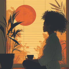 ELEVEN Tranquil Evening, Afro Woman Contemplating, Thinking Woman, Relaxing Home Decor Wall Art, Peaceful Meditation Art Print, Digital