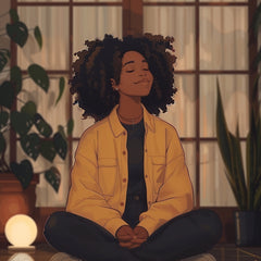 ELEVEN Tranquil Evening, Afro Woman Contemplating, Thinking Woman, Relaxing Home Decor Wall Art, Peaceful Meditation Art Print, Digital